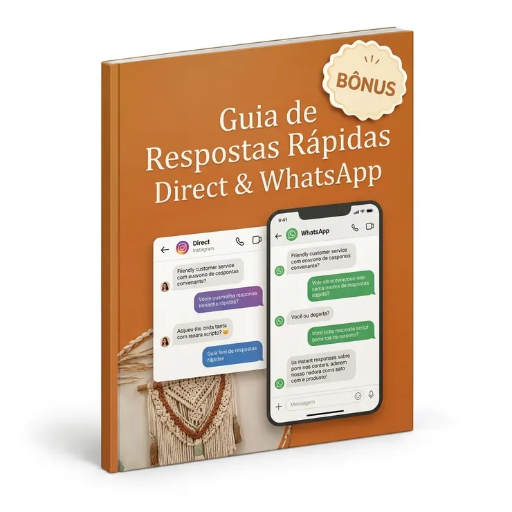 Mockup 3D do bônus Guia de Respostas Rápidas para Direct e WhatsApp